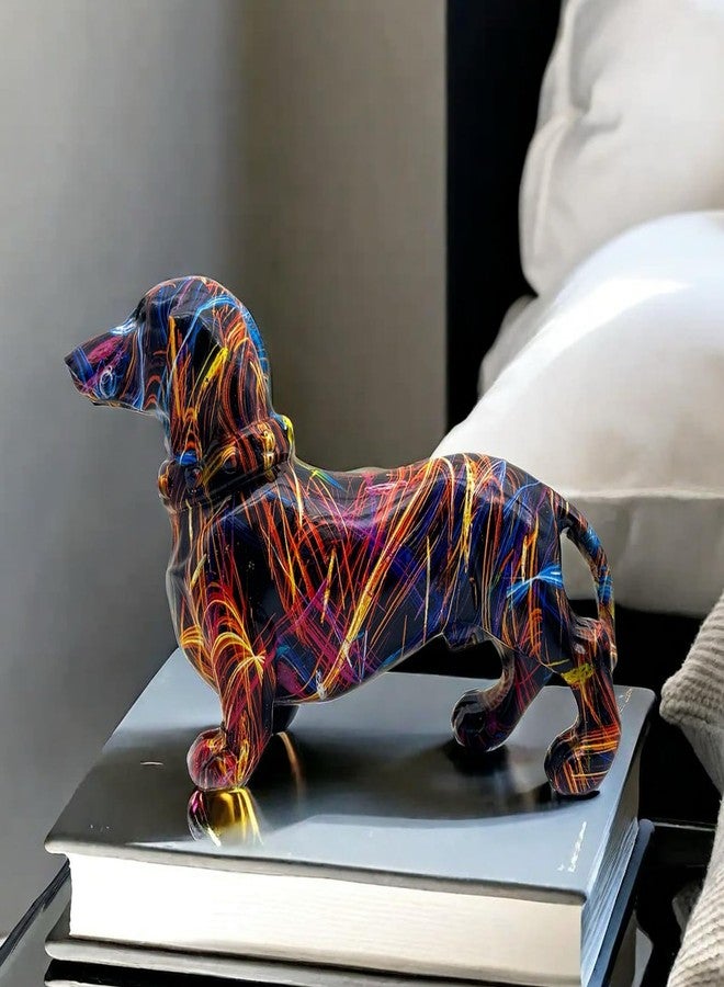 SHTWX Art Dachshund Dog Statue Figurine Sculpture Resin Collectible Gifts for Dachshund Dog Lover Office Home Decor Desk Accessories Decoration Garden Figurines Outdoor Decor Colorful (Color D) - Image 4
